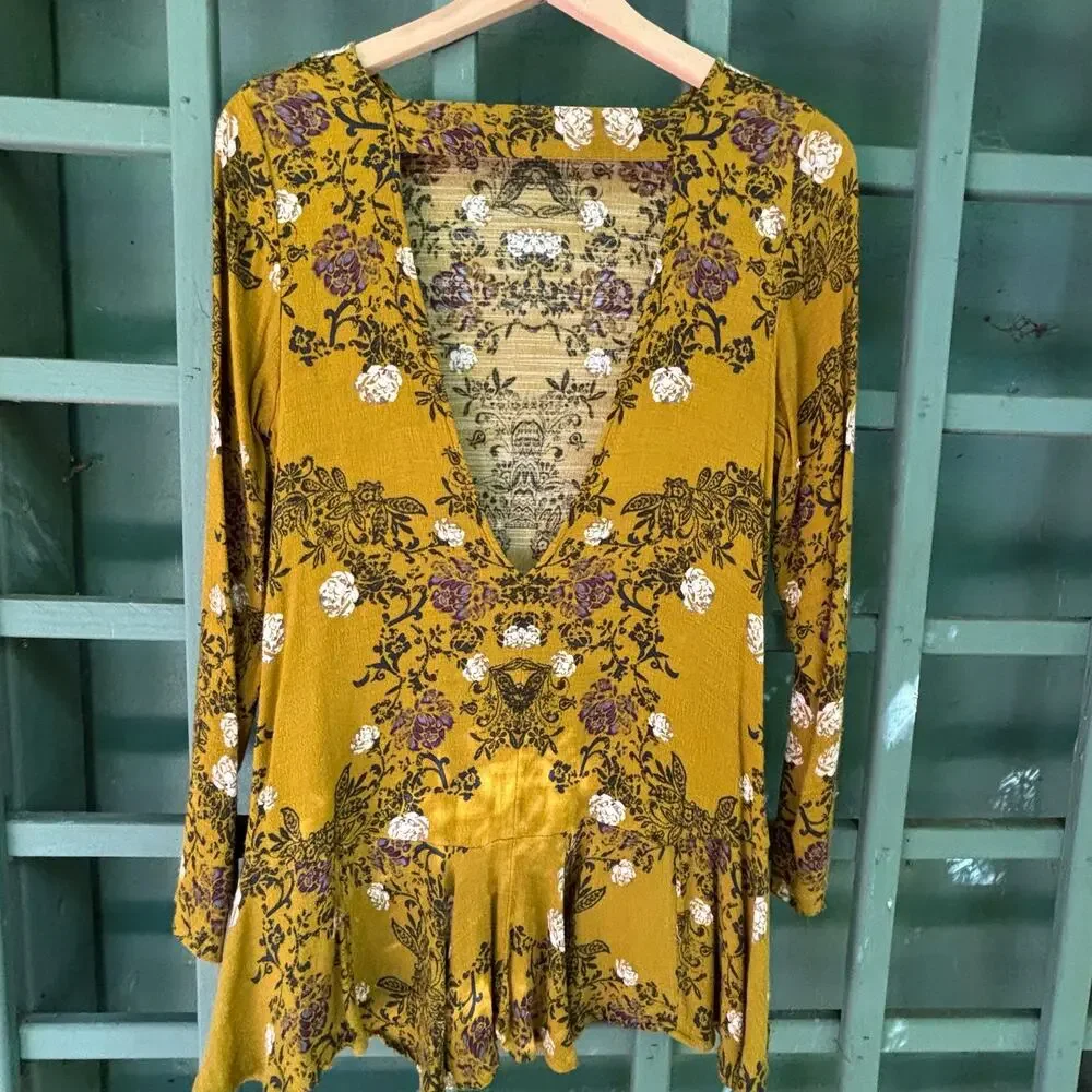 Free People Smooth Talker Floral Boho Ruffle Mini Dress S Whimsygoth Fairy - Picture 3 of 7
